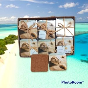 Box Of 24 4 In Each Pk. Glossy Photo Art Coasters - Sand and Shell.